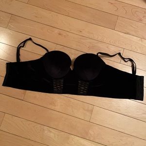 Black velvet bustier with corset detail